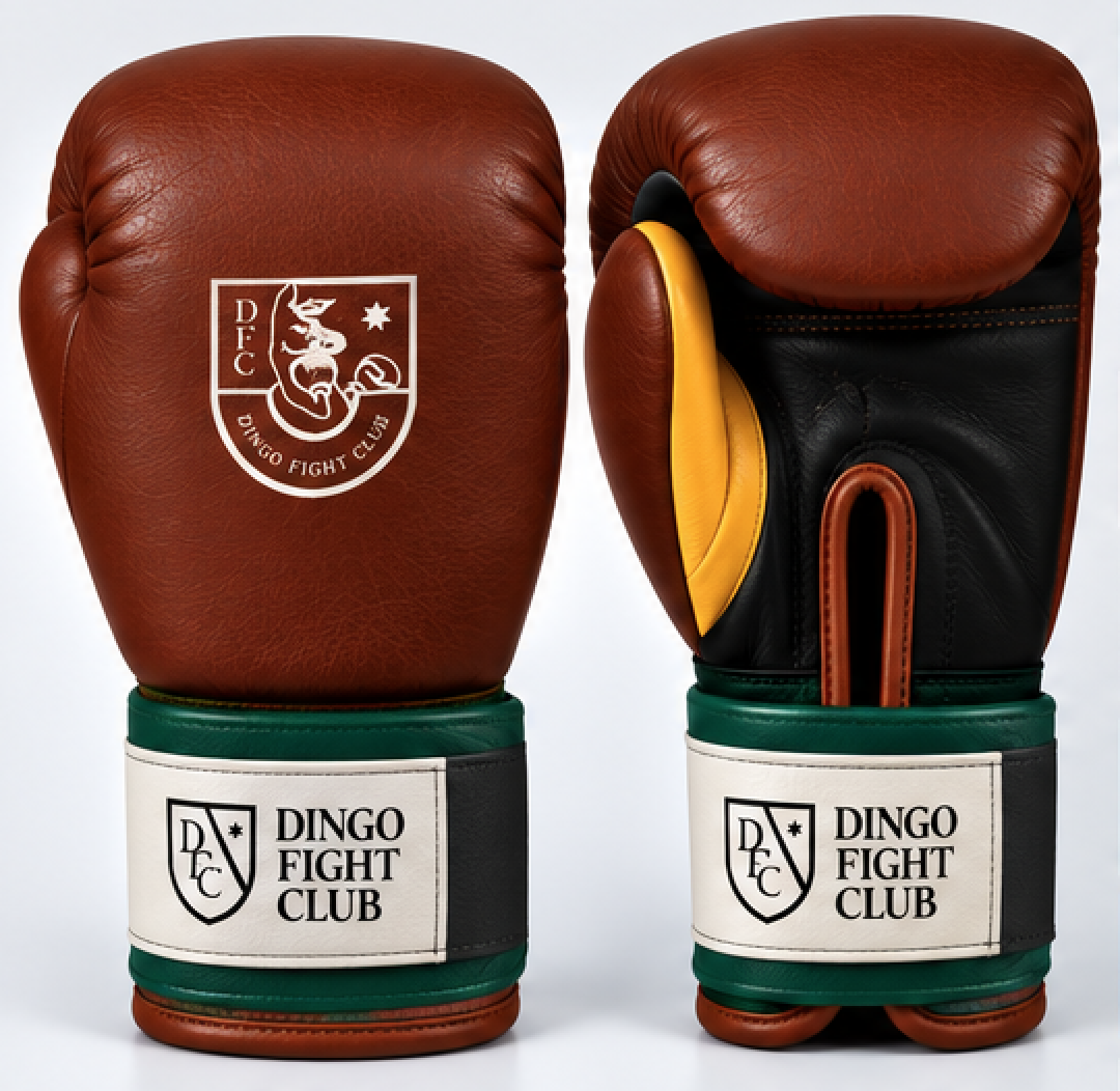 DFC Modern brown, green and white Muay Thai gloves